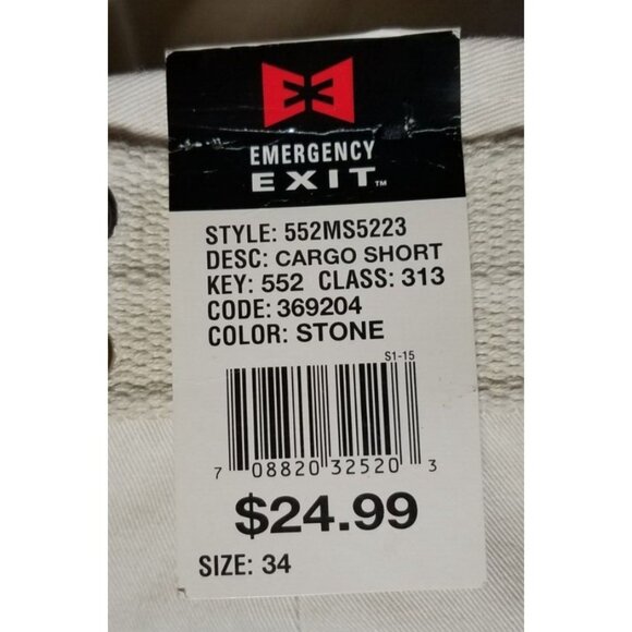 Cargo Shorts Emergency Exit Cotton Stone Color Flat Front Pockets Men's 34 NWT - Picture 8 of 13